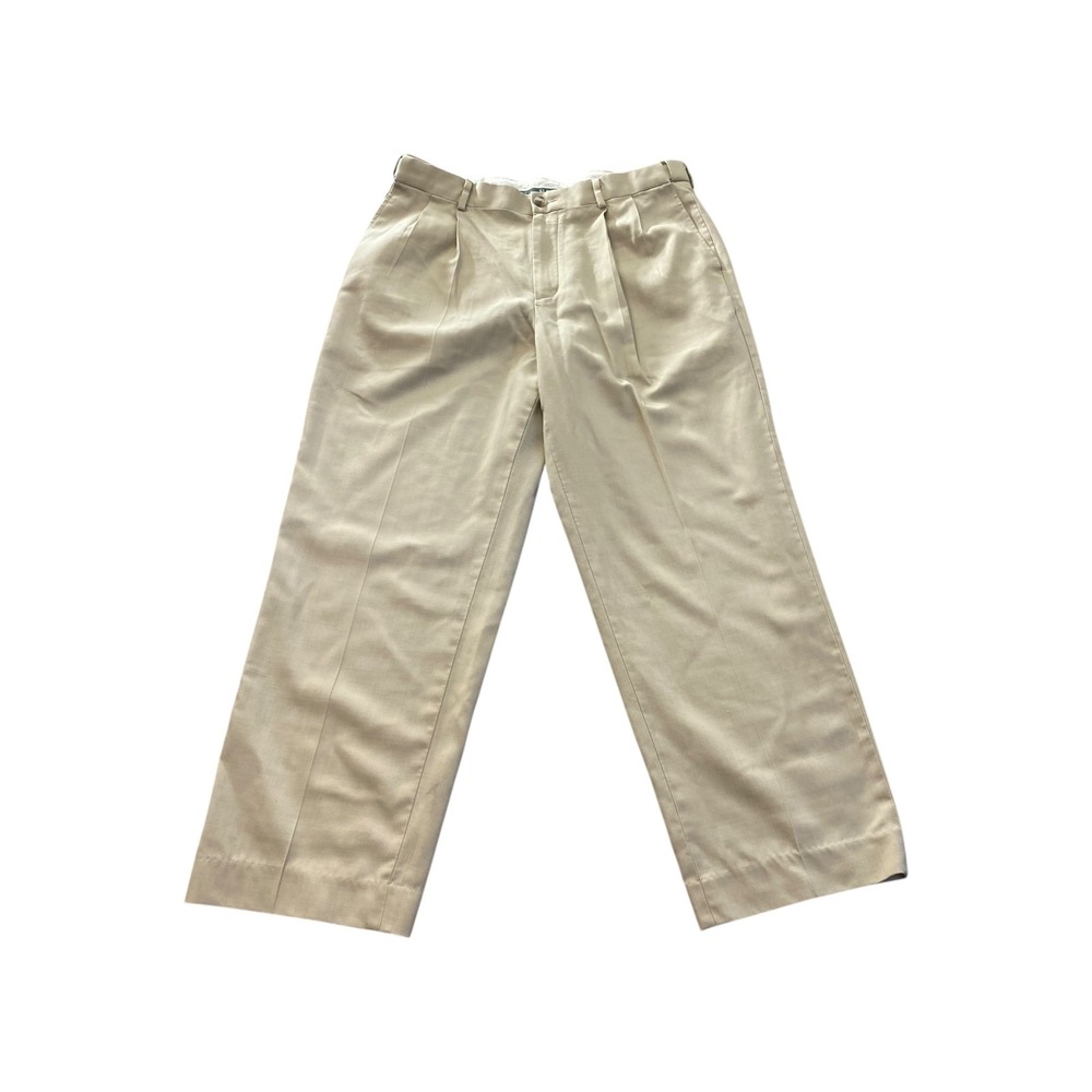 L.L. Bean Comfort Waist Pleated Wool Dress Pants‎ Tan 34W